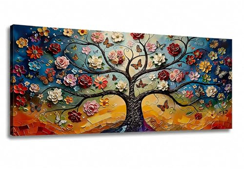 Lupia Quadro su Tela ALBERO INCANTATO 52x122 cm, Albero della Vita | Stampa artistica pronta da appendere, telaio legno 1,6 cm, per soggiorno camera da letto capezzale ufficio