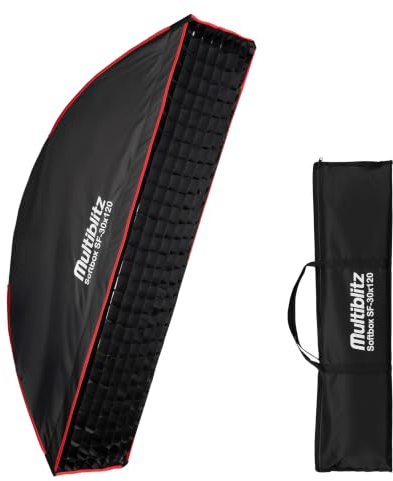 Multiblitz softbox SF-30x120 Bowens med grid och diffusorer, ljusformare för studioblixt och LED kontinuerligt ljus, ljusdiffusor för porträttfotografering och videobelysning