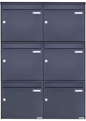 Aufputz Briefkastenanlage Design Basic 382A (6 Briefkästen, senkrecht, RAL 7016 anthrazitgrau feinstruktur matt)
