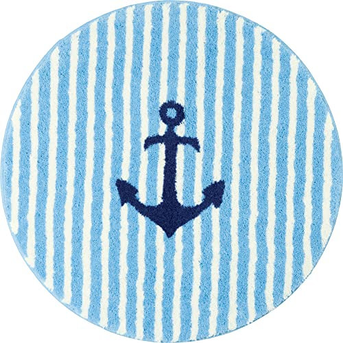 Erwin Müller Badematte, Badteppich maritim Lefkada hellblau Größe rund: 80 cm Ø - flauschig weicher Flor, rutschhemmend, für Fußbodenheizung geeignet (weitere Größen)