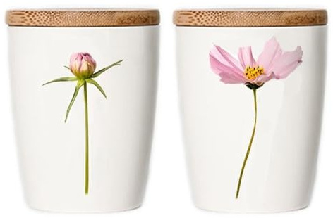 Simply Flowers - Tasse, Kaffeetasse, Teetasse, Vorratsdose - mit Bambusdeckel - Motiv: Cosmea, Schmuckkörbchen - 360 ml