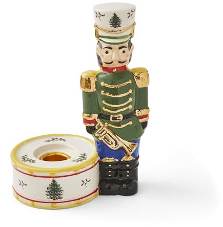 Spode Nussknacker-Kerzenhalter für Weihnachtsbaum, 17,8 cm, Festliche Feiertagsdekoration, Weihnachtstraditionen, Heimdekoration, Steingut-Kerzenhalter für Teelichter, einzigartiger