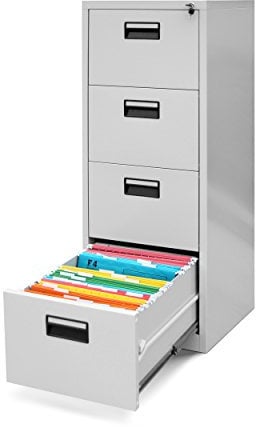 Jan Nowak Hängeregistraturschrank V004A Hängemappenschrank Hängeregisterschrank Aktenschrank mit 4 Schubladen Pulverbeschichtung Stahlblech 132 cm x 46 cm x 62 cm (H x B x T) (grau)