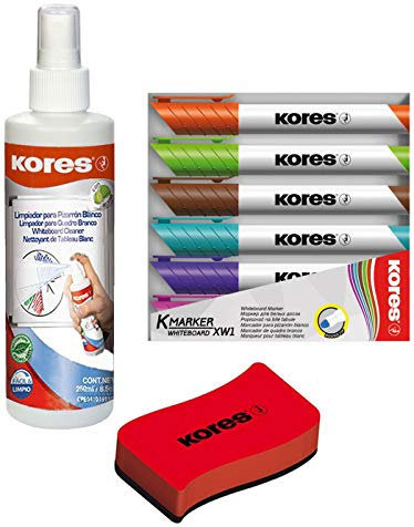 Kores Whiteboard Reiniger, Pump-Spray-Flasche, 250 ml (1, Whiteboard-Reiniger + Löscher + 6 Marker)