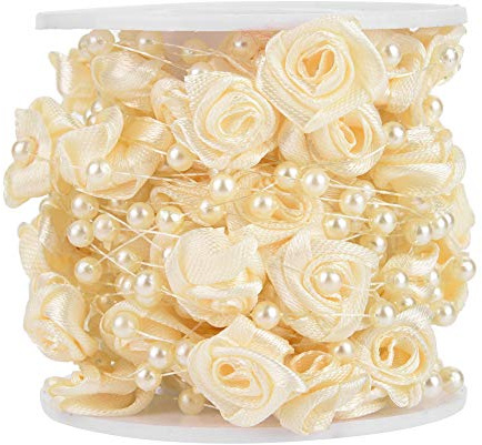 10m Rolle Rose Perlenschnur, Perlendraht Beige für Party Hochzeit Blumengirlande Dekoration DIY Handwerk Bekleidungszubehör