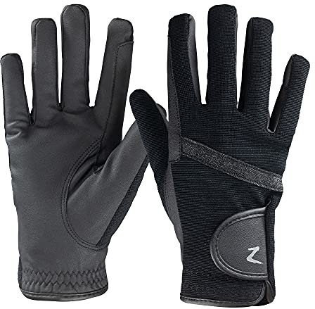 HORZE Damen Reithandschuhe, Winterhandschuhe mit PU Leder Grip und Glitzer, Schwarz, 7