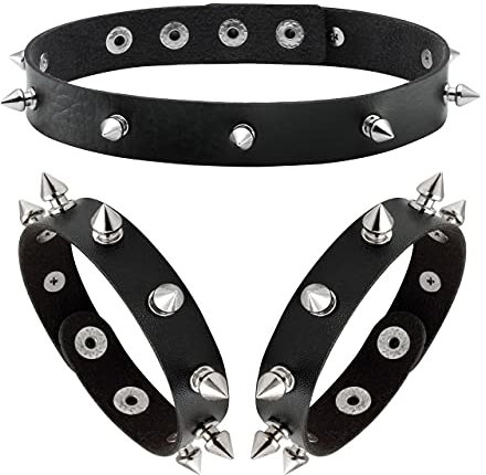 Manfnee Punk Gothic Armband Spike Niet Manschette Armreif Metall besetzt Armband Halsreif verstellbar