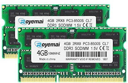 PC3-8500 8GB Kit (2x4GB) DDR3 1066MHz RAM 2Rx8 4GB 204pin SO-DIMM 1.5V CL7 Arbeitsspeicher Upgrade für MacBook, MacBook Pro, iMac, Mac Mini