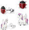 2 Paar Ohrstecker Set Ohrringe Mädchen Silber 925 mit Emaille Einhorn Pferd