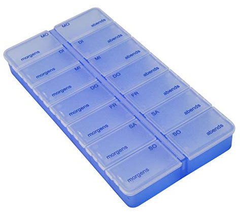 Pillendose 7 Tage 14 Fächer BLAU Tablettendose Pillenbox Dosierer