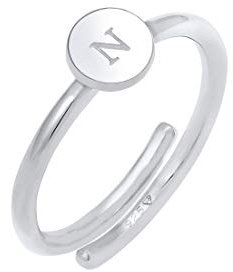 Elli Ring Damen Buchstabe N Kreis Verstellbar Basic in 925 Sterling Silber Vergoldet