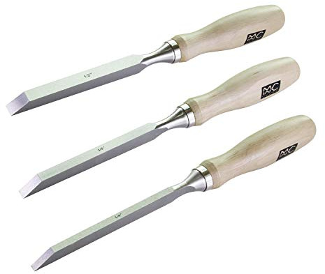 Professionelles Holzbearbeitungs-Schreinmeißel-Set, Chrom-Vanadium-Stahl mit Hainbuchen-Griffen für Tischlerei, Holzbearbeitung, Schnitzerei, Handwerker, 3 Stück, 1/4 Zoll, 3/8 Zoll, 1/2 Zoll