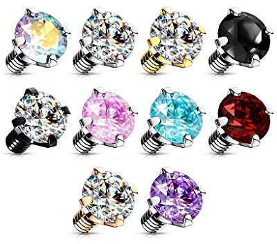 Paula & Fritz® Aufsatz-Dermal Anchor 4 mm Zirkonia Mehrfarbig 316L Chirurgenstahl 1,2 mm Gewinde Haut-Anker Skin Diver Kugel