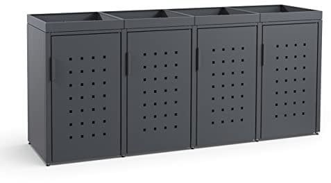 MEISTERBOX – 4er Mülltonnenbox Mülltonnenverkleidung mit Pflanzdach - 240L - Korpus, Dach & Pfosten Anthrazit