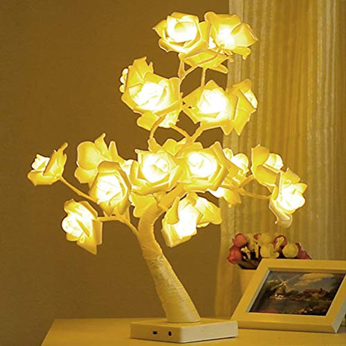 NNGT 24 LED Rose Bonsai Tree Light, Table Lamp with Adjustable Branches, USB/Battery Powered, and White, Energy Efficient
