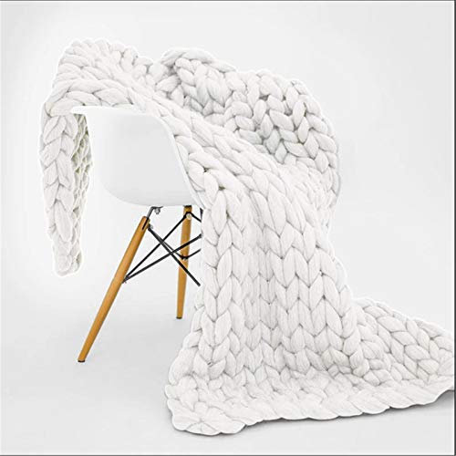 RAILONCH Gestrickte Grobe Strickdecke Wolle Kuscheldecke Grobstrick Wolldecke Strickdecke Tagesdecke Überwurf Decke Zuhause Dekor (120×180cm,Weiß)