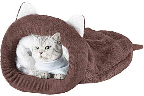 HechoVinen Bonita Casa para Gatos, Saco de Invierno Cálido y Acogedor, Bolsa de Juego Lavable, Cueva para Cachorros, Conejos y Mascotas Pequeñas - Café