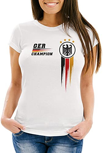 MoonWorks® EM Shirt Damen Deutschland Fußball Fanshirt Champion Germany Europameisterschaft 2021 weiß S