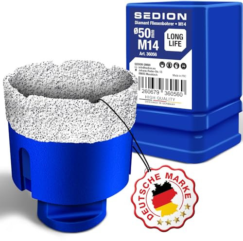 SEDION ® Couronne de forage 50mm x M14 - Foret pour boîtes de conserve pour le perçage de carreaux durs - Foret pour boîtes de conserve 50 - Sedion qualité Premium avec diamants de haute qualité
