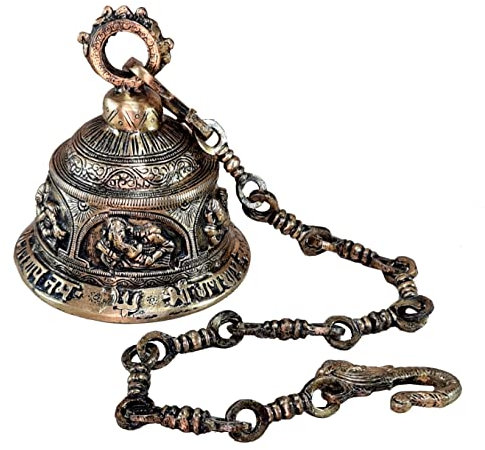ESPLANADE - Ethnische Ganesha-Ganesha-Tempelglocke aus Messing mit Kette | hängende Glocke aus Messing | Heimdekoration | Pooja-Zubehör