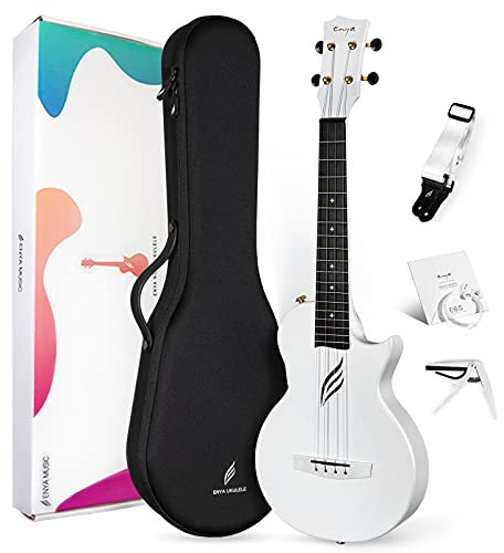 Enya NOVA UE Ukulele Anfänger - Kinder Erwachsene Ukulele Set 26 Weiße Cutaway Electric Acoustic Ukulele mit Acousticplus Koffer Gurte Kapodaster Saiten für Schule Reisen Camping Festival Geschenke