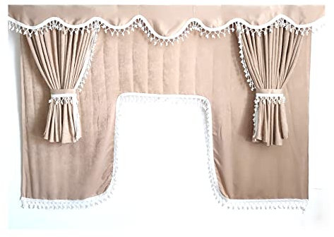 Vorhänge für LKW mit weißen Pompons, Beige