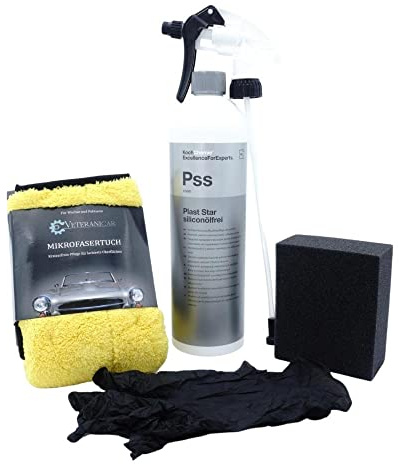 Koch Chemie Pss Plast Star Siliconfrei Kunststoffpflege 1 Liter Set (Sprühkopf + Schwamm + Handschuhe + Tuch)