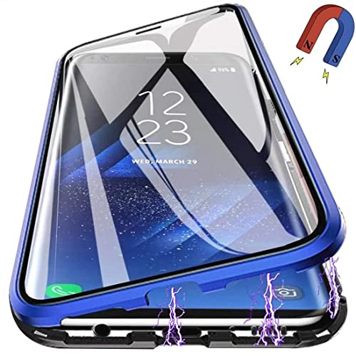 PingGoo Magnetische Hülle für Samsung Galaxy S10 E, 360° Vollschutz Clear Cover Metall Bumper mit Vorder und Rückseite Klar 9H Gehärtetem Glas Flip Schutzhülle für Samsung Galaxy S10 E, Blau