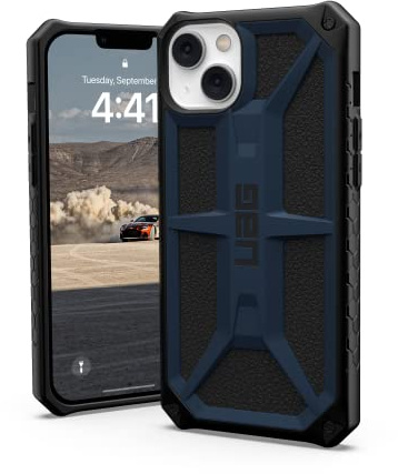 Urban Armor Gear UAG Monarch Schutzhülle kompatibel mit Apple iPhone 14 Plus [Wireless Charging kompatibel, 5-Schichten Schutz nach Militärstandard, Erhöhter Rand] schwarz/blau