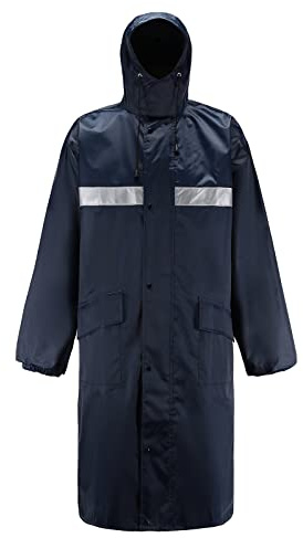 Btmpmcs Lång vattentät regnrock för män, snökläder, utomhus, anti-storm, regnkläder, packbar, lång kappa, regnkläder, marinblå, L