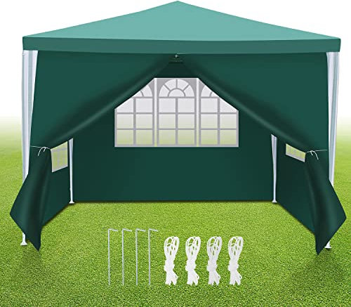 Sonnewelt Pabellón 3x3 m Carpa de Fiesta Impermeable Lona de PE Carpa de Festival Resistente a los UV Carpa de Jardín 100g/m² Carpa de Cerveza con 4 Partes Laterales Verde