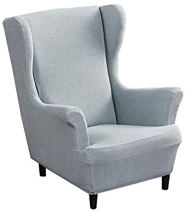 Highdi Kinder Jacquard Ohrensessel Überzug, Sessel-Überwürfe Ohrensessel Schonbezüge Bezug Sesselhusse Elastisch Stretch Tiger Stuhlbezug mit Armlehne Hohe Rückenlehne Universal (Grau Blau)