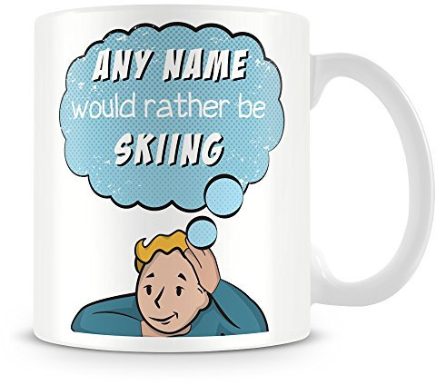 YINGD I'd Rather Be Skiing Personalised Mug/Cup - Customise with Name - Blue