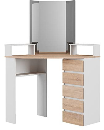 Vicco Eckschminktisch Tilda, Kosmetiktisch mit Spiegel, Weiß/Sonoma/Sonoma, 113.3 cm