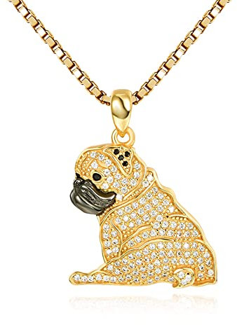 TANGPOET Mops Geschenke für Mops Liebhaber Sterling Silber Mops Kette Hund Anhänger Schmuck Mops Geschenke für Damen Mädchen