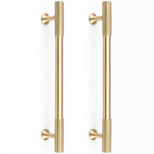 RZDEAL 4pcs Solid Brass Gold Cabinet Pulls, 6-1/4-Inch Hole Centers for Kitchen Cupboard Handles Modern Drawer Dresser Pulls Bathroom Brushed Brass Cabinet Pulls Wardrobe Door Handles