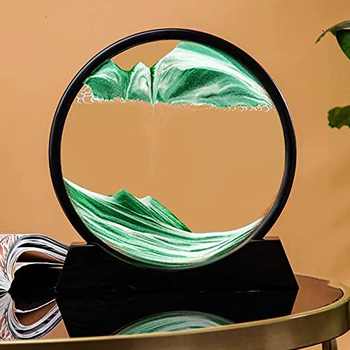 Yinhamnl 3D Sandbilder zum Drehen - Tiefsee Sandbilder zum Drehen in Bewegung Display Tischlampe Fließende Quicksand Painting Sandscape Sandbild Geschenke für Büro Wohnzimmer Schreibtisch Deko(Grün,7”
