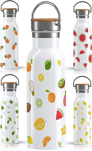 OWLBOOK Tropische Früchte Mix Trinkflasche Edelstahl Wasserflasche für Frauen Damen - Thermosflasche [600ml] - nachhaltige Sportflasche auslaufsicher schadstofffrei | BPA frei