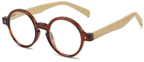Lanomi Retro Lesebrille Rund Damen Herren Lesehilfe Klein Vintage Holz Bügel Sehhilfe Ohne Blaulichtfilter Brille mit Sehstärke Braun 1.5