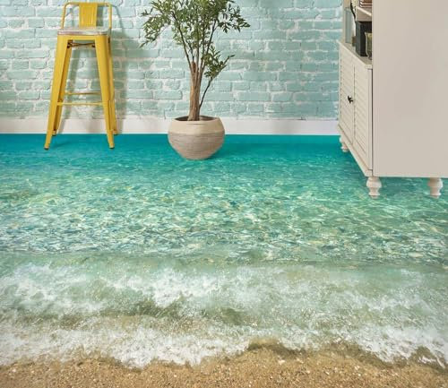 Benutzerdefinierte Selbstklebende Boden Wandtapete 3D-Strandmeer, 150 x 105 cm 3D Bodenfliesen Aufkleber Wohnzimmer Studie Pvc Wasserdicht Tragen 3D Bodenbelag Tapete