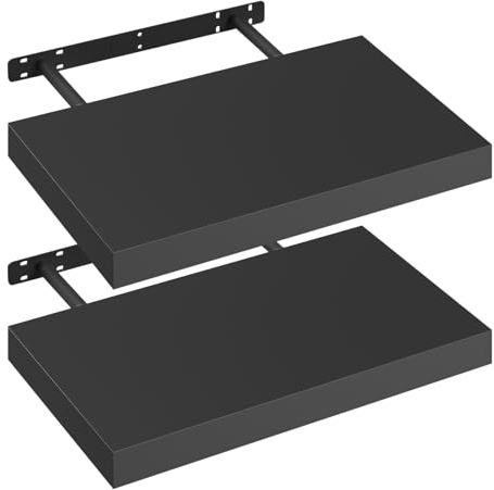 eSituro Black Floating Shelves, Set of 2, Large 110cm, PU-Finished Wall Shelves for Living Room Decor, Kitchen Shelf Wall Mounted with Storage, Easy to Installm