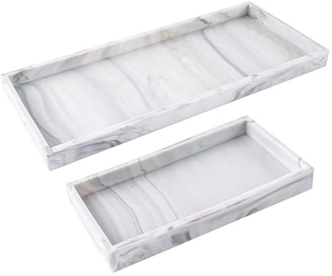 2 Stück Badezimmer Tablett, Silikon Marmor Pattern Schmuck Tablett, Deko Rechteckig Schmucktablett, Deko Schale Rechteckig Tablett Rechteckige Platte Tablett für Waschtisch Badewanne Küchenspüle