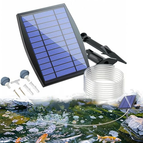 RISINGUP Teichbelüfter Solar Membranpumpe Solar mit 2200mAh Akku Sauerstoffpumpe für Teich, Teich Belüftung Luftpumpe für Teich die Wasserzirkulation 2 Modi teichbelüftung für Teich Solar Outdoor