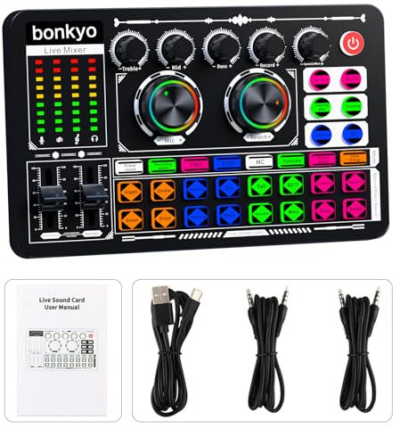 Bonkyo F999 Sound Card - USB Audio Mixer for Gaming, Streaming, Podcasting & Singing - Compatible with iOS, Windows & Android - 5.1 Surround Sound