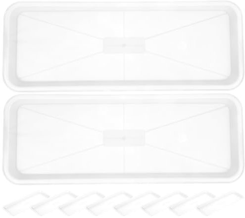 HANABASS 10pcs Rectangular Plant Trays Plastic Drip Saucers Windowsill Planter Tray For Plant Pot Indoor And Outdoor Planter Garden Bonsai, White Plastic, 15.6 X 5.8 Inches