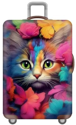 FANSU Elastisch Kofferhülle Kofferschutzhülle XL, 3D Katze Reisekoffer Schutzhülle mit Reißverschluss, Elasthan Blume Koffer Cover Waschbar Gepäckabdeckung - 18 bis 32 Zoll