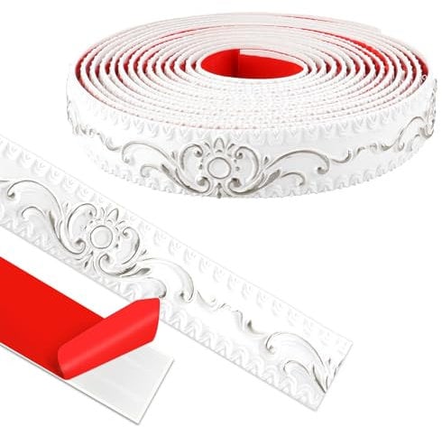 ZTVOWTO Wandleisten Selbstklebend, Deckenleisten Selbstklebend, 3D Deckenleisten Styropor füR Spiegelkanten, MöBel, TüRrahmen, Decken, Wohndekoration (Weiß mit Silber, 600cm*3.6cm)
