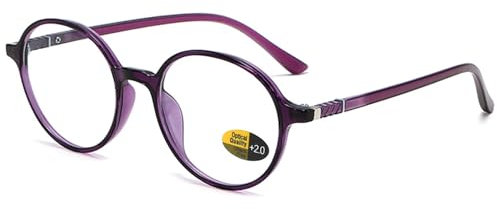 MAGIMODAC Damen Herren Blaulichtfilter Lesebrille Runde Oval Anti Blaulicht Lesehilf Sehhilfe Computer Brille mit Sehstärke Lila 1.00