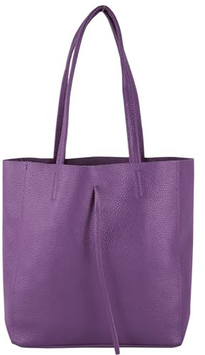 modamoda de - T253 - Ital. Henkeltasche mit Innentasche aus Leder, Farbe:Purple