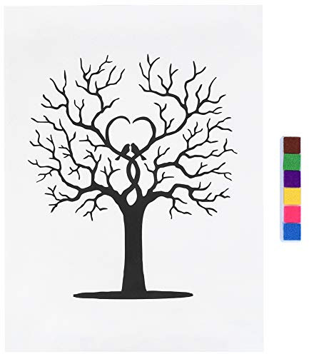 Leinwand Fingerabdruck Hochzeit, Leinwand Baum für Fingerabdrücke Fingerabdruck-Baum 6 farbige DIY-Gästeunterschrift für Hochzeit Geburtstagsfeier